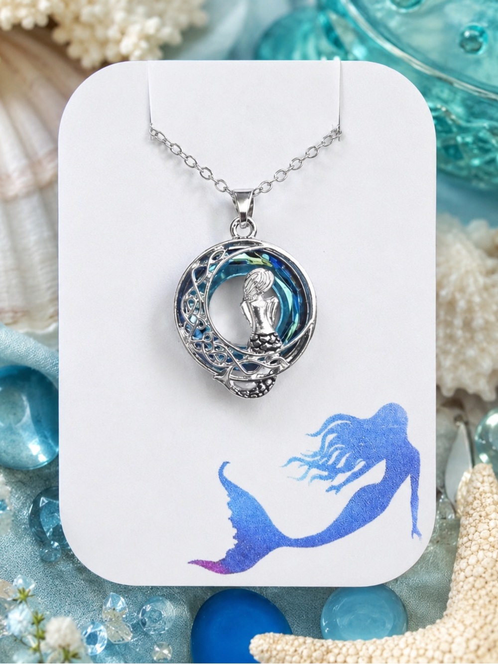 New Beautiful Silver-Tone Mermaid Pendant Necklace